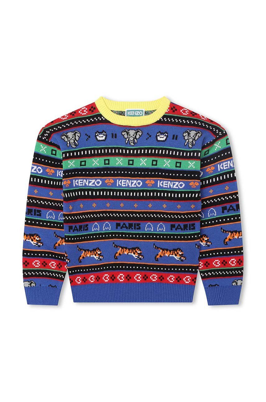 Kenzo Kids pulover pentru copii din amestec de lana culoarea albastru marin Kenzo Kids pulover pentru copii din amestec de lana culoarea albastru marin
