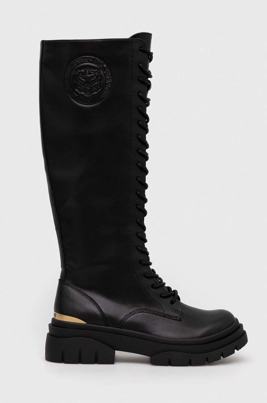 Just Cavalli cizme femei, culoarea negru, cu toc plat, 75RA3S83ZS984899 Just Cavalli cizme femei, culoarea negru, cu toc plat, 75RA3S83ZS984899