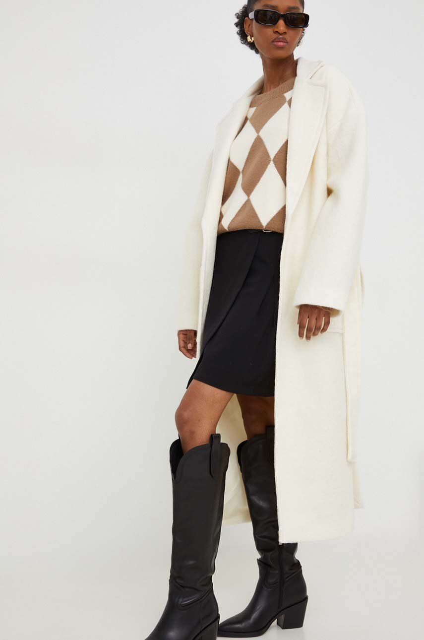 Answear Lab palton de lana culoarea bej, de tranzitie, oversize Answear Lab palton de lana culoarea bej, de tranzitie, oversize