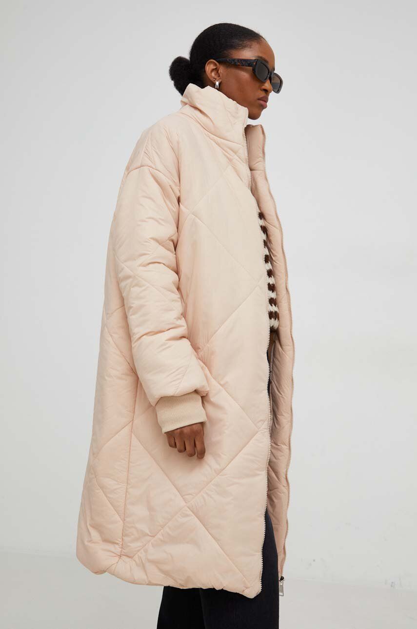 Answear Lab geaca femei, culoarea bej, de iarna, oversize Answear Lab geaca femei, culoarea bej, de iarna, oversize