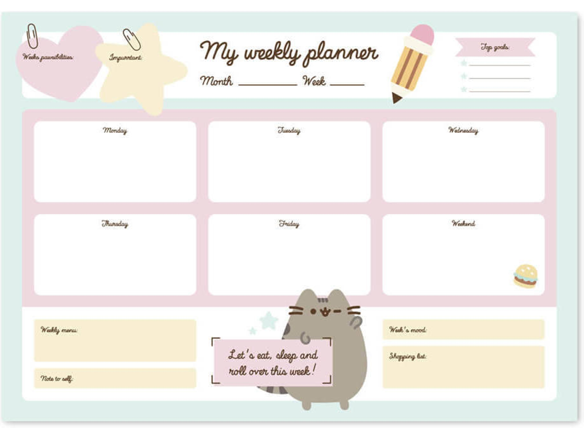 Planner saptamanal A3 - Pusheen | Grupo Erik