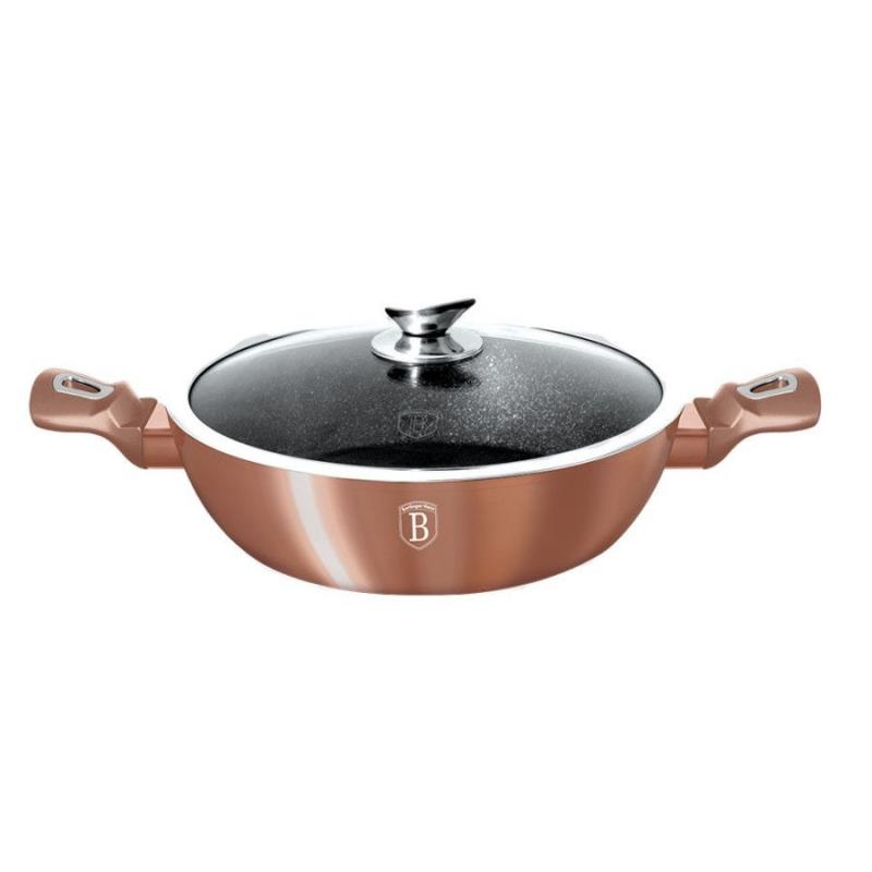 Cratita marmorata cu capac 28 cm Rose Gold Metalic Line Berlinger Haus BH 1519N, antiaderenta Cratita marmorata cu capac 28 cm Rose Gold Metalic Line Berlinger Haus BH 1519N, antiaderenta