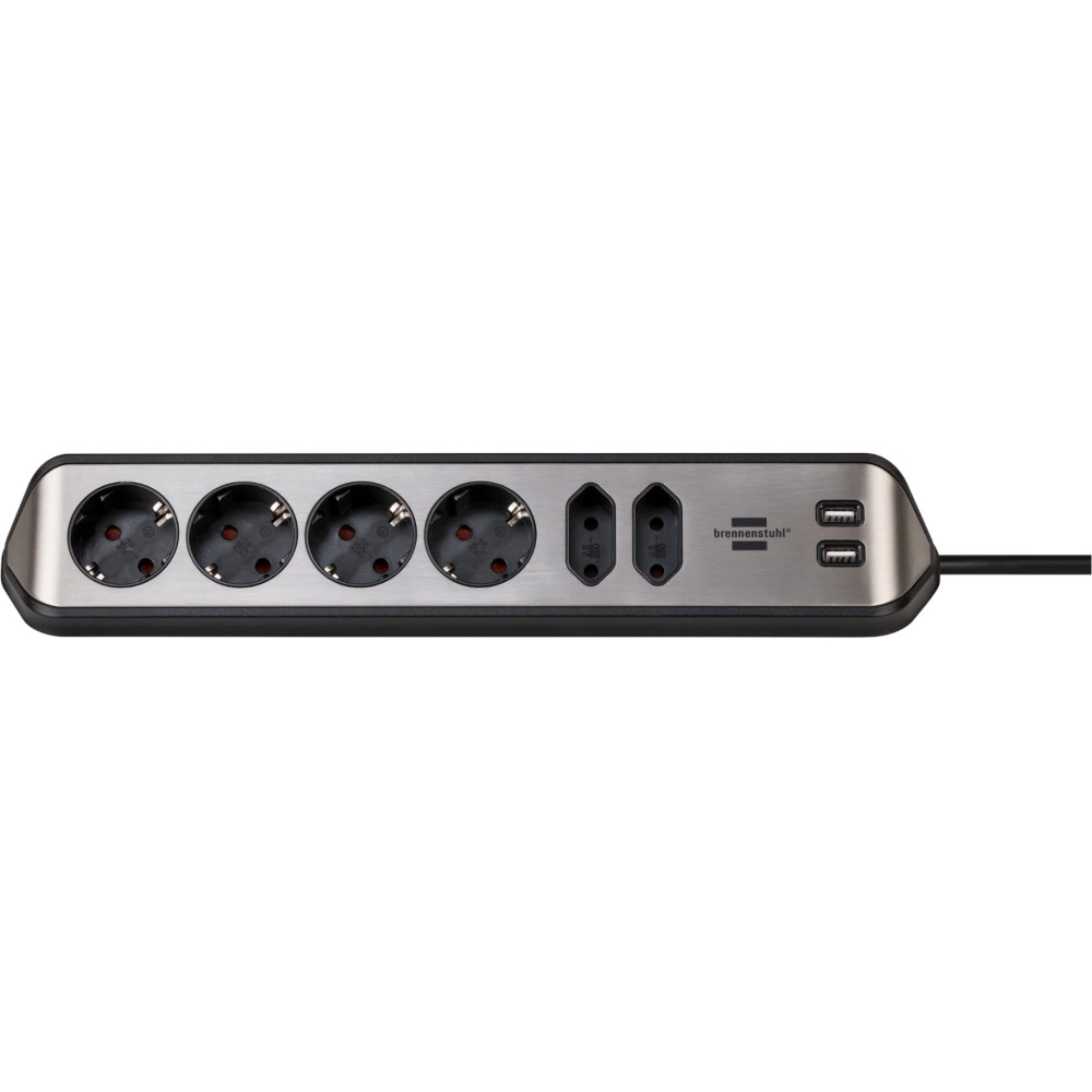 Prelungitor pentru perete/colt Brennenstuhl Estilo 215725, 6 prize, 2 x USB, 2m, Argintiu/Negru Prelungitor pentru perete/colt Brennenstuhl Estilo 215725, 6 prize, 2 x USB, 2m, Argintiu/Negru