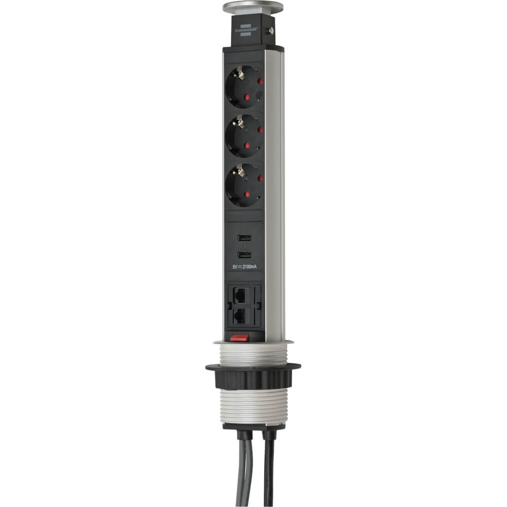 Prelungitor tip turn retractabil Brennenstuhl 215724, 3 prize, 2 x USB, 2 x prize RJ45, 2m, Argintiu/Negru Prelungitor tip turn retractabil Brennenstuhl 215724, 3 prize, 2 x USB, 2 x prize RJ45, 2m, Argintiu/Negru