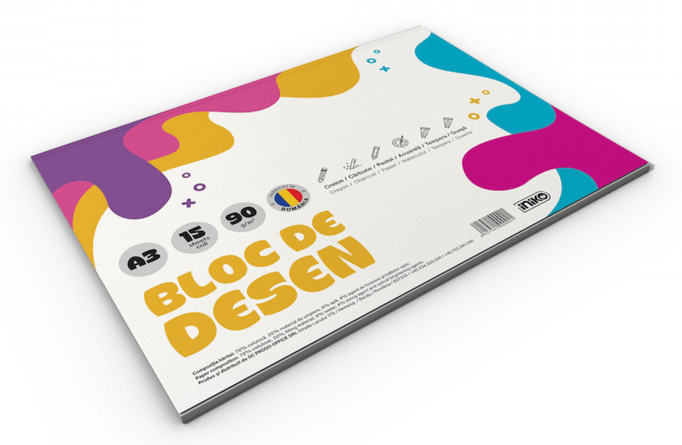 Bloc de desen - A3, 15 file, 90 gr - Classic - Galben | Iniko