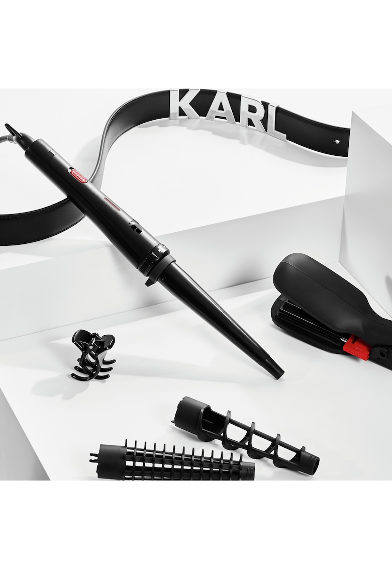 Aparat de coafat x Karl Lagerfeld Infinite Looks - 9 accesorii - invelis ceramic - placa 2 in 1 pentru creponat/indreptat - geanta pentru transport - manusa de protectie - 48 W - varf rece - negru/rosu Aparat de coafat x Karl Lagerfeld Infinite Looks - 9 accesorii - invelis ceramic - placa 2 in 1 pentru creponat/indreptat - geanta pentru transport - manusa de protectie - 48 W - varf rece - negru/rosu