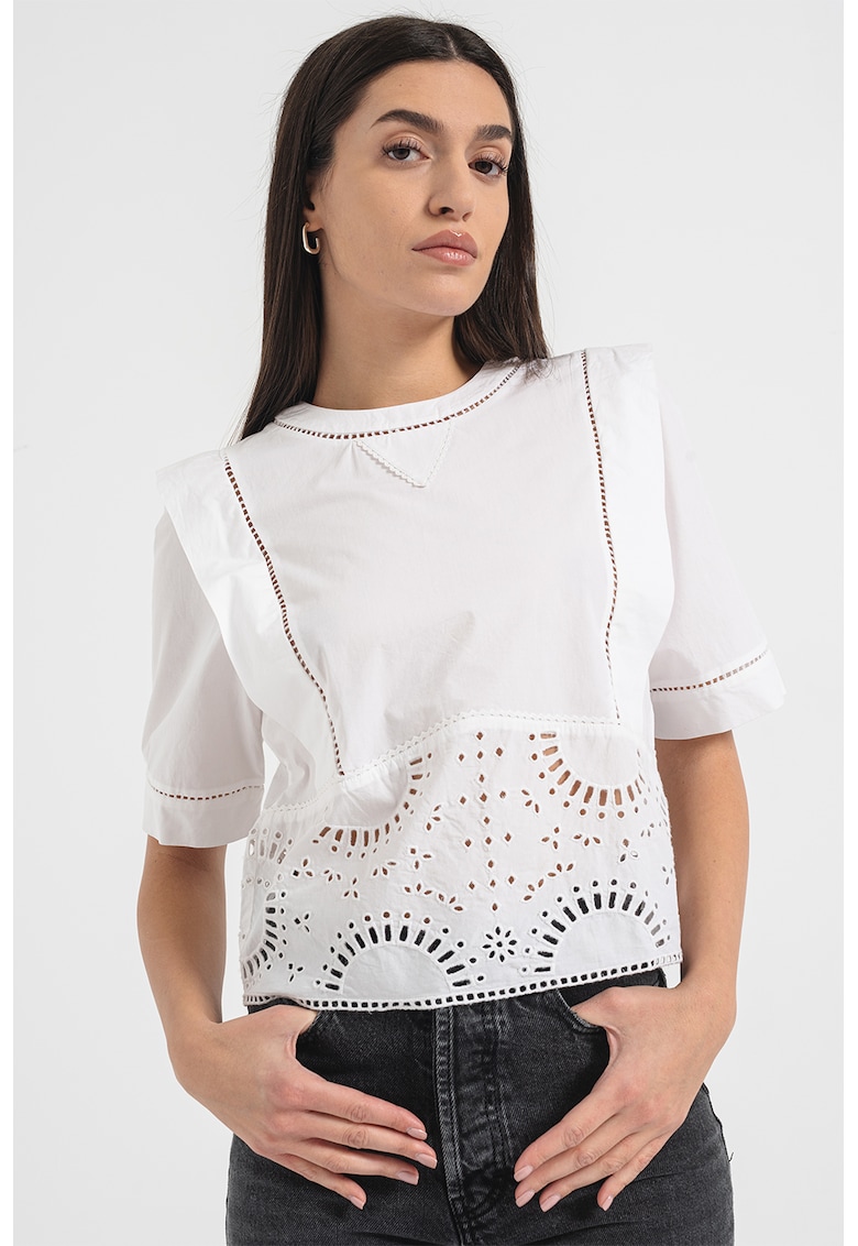 Bluza cu broderie din dantela englezeasca si maneci scurte Ikara Bluza cu broderie din dantela englezeasca si maneci scurte Ikara