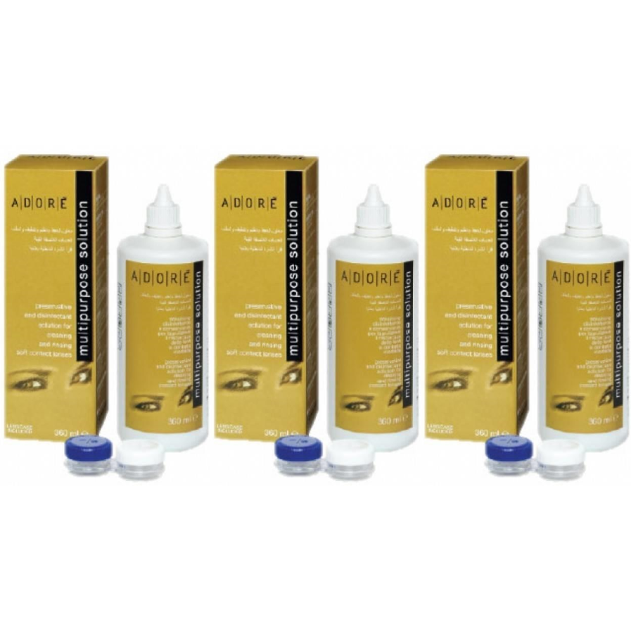Solutie intretinere lentile de contact Adore Multi-Purpose 3 x 360 ml + suport lentile cadou Solutie intretinere lentile de contact Adore Multi-Purpose 3 x 360 ml + suport lentile cadou