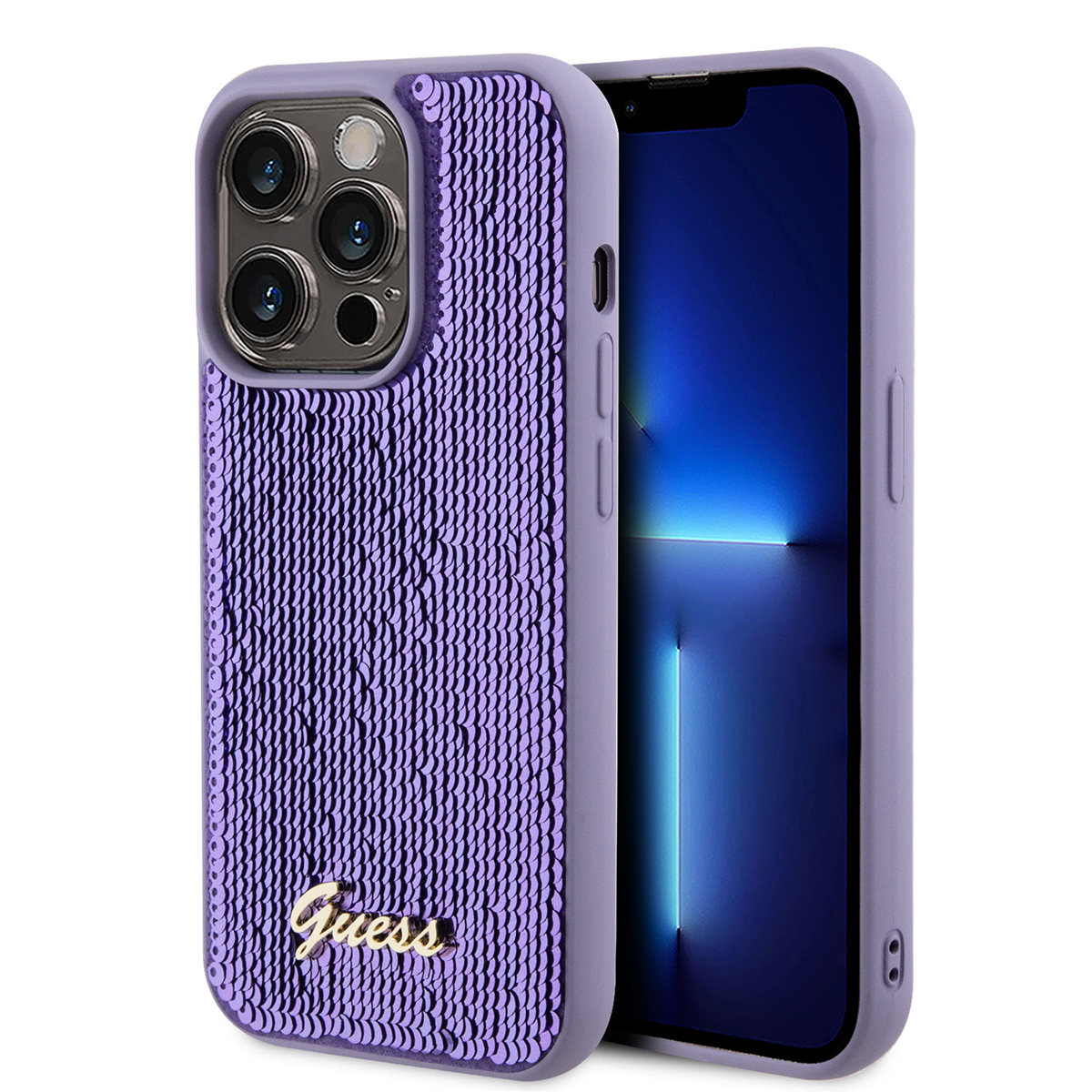 Husa de protectie telefon Guess pentru iPhone 15 Pro, Metal Logo, Paiete, Silicon, Violet Husa de protectie telefon Guess pentru iPhone 15 Pro, Metal Logo, Paiete, Silicon, Violet