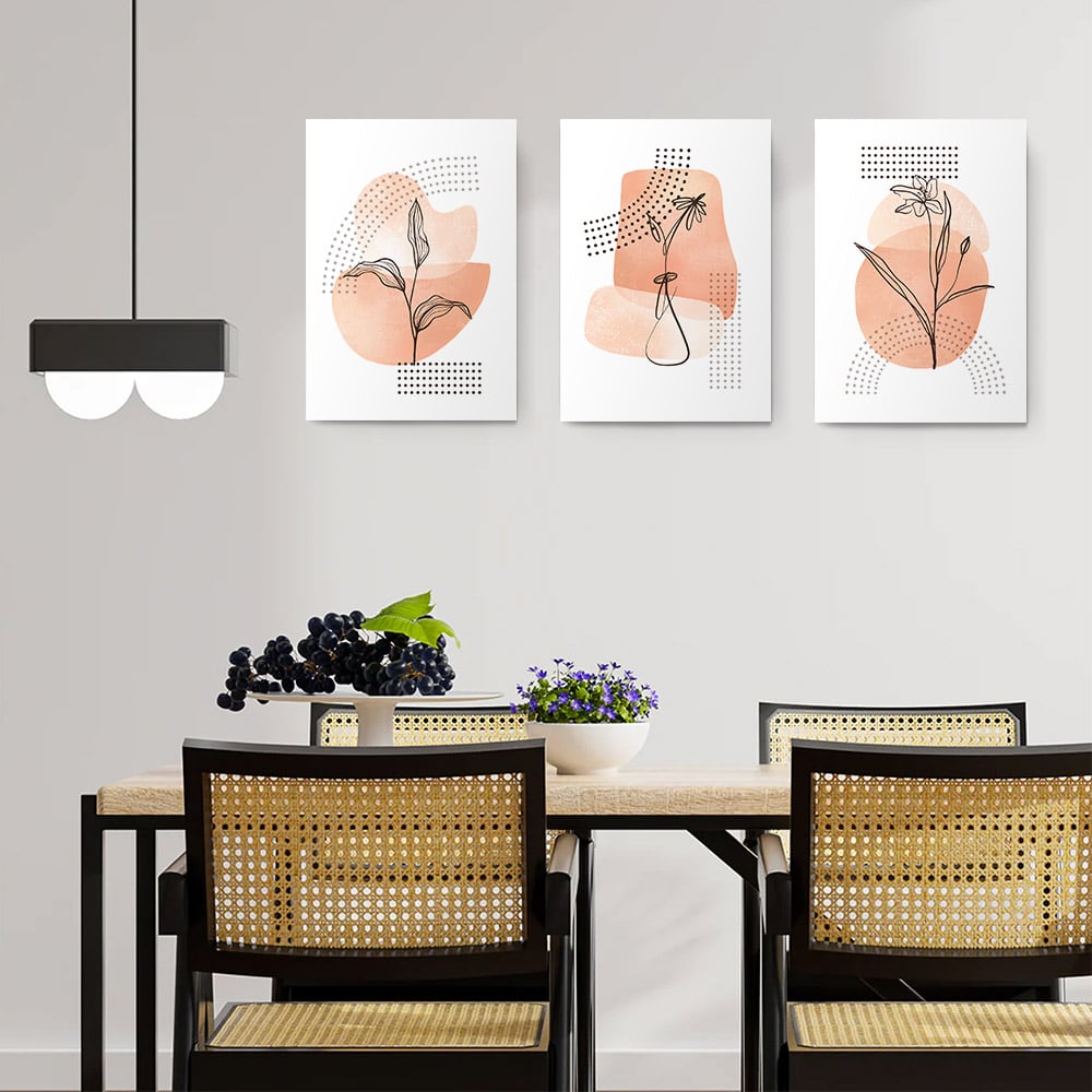 Set 3 tablouri Boho flori forme abstracte - Dimensiune multicanvas: 3 tablouri 30x45 cm Set 3 tablouri Boho flori forme abstracte - Dimensiune multicanvas: 3 tablouri 30x45 cm