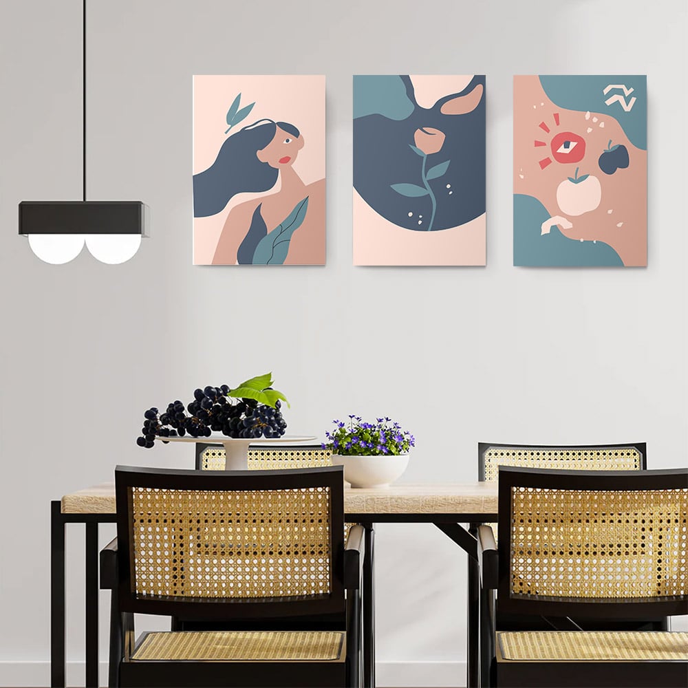 Set 3 tablouri Boho minimalism femeie floare fructe - Dimensiune multicanvas: 3 tablouri 40x60 cm Set 3 tablouri Boho minimalism femeie floare fructe - Dimensiune multicanvas: 3 tablouri 40x60 cm