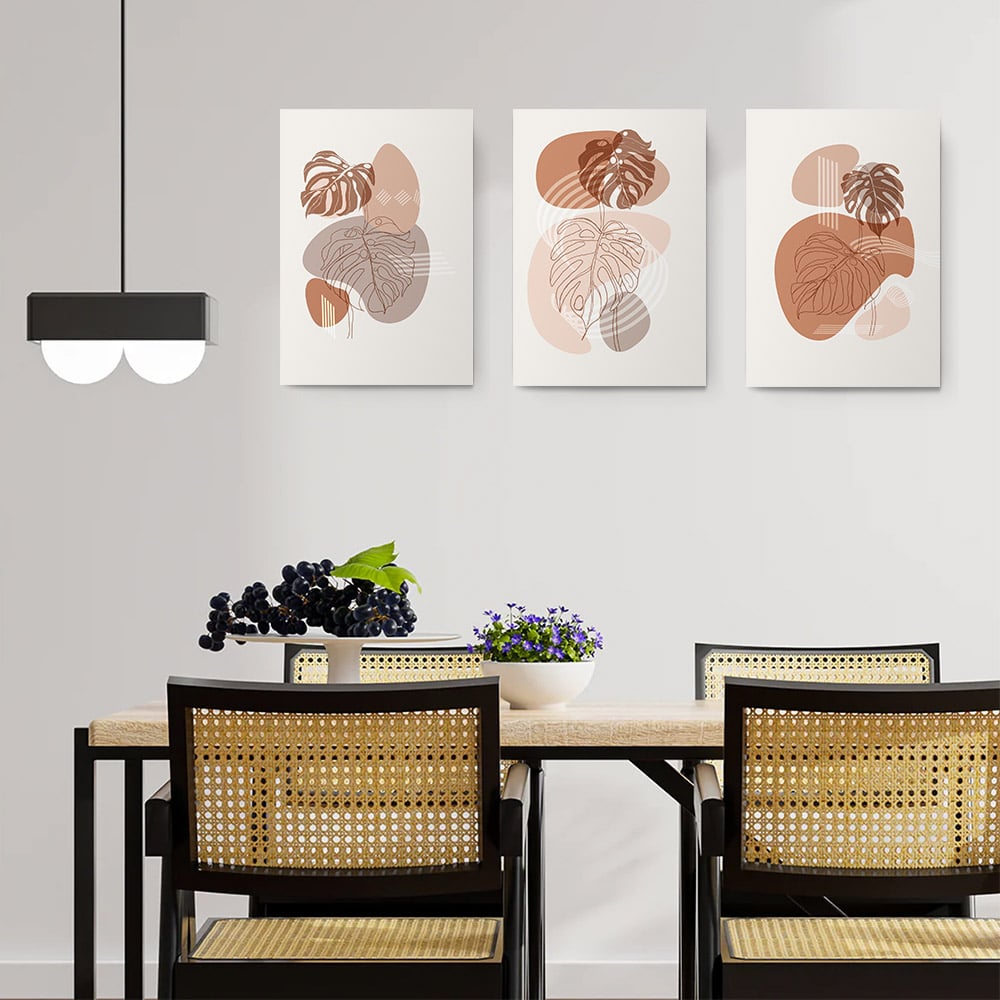 Set 3 tablouri Boho minimalism frunze Monstera - Dimensiune multicanvas: 3 tablouri 50x70 cm Set 3 tablouri Boho minimalism frunze Monstera - Dimensiune multicanvas: 3 tablouri 50x70 cm