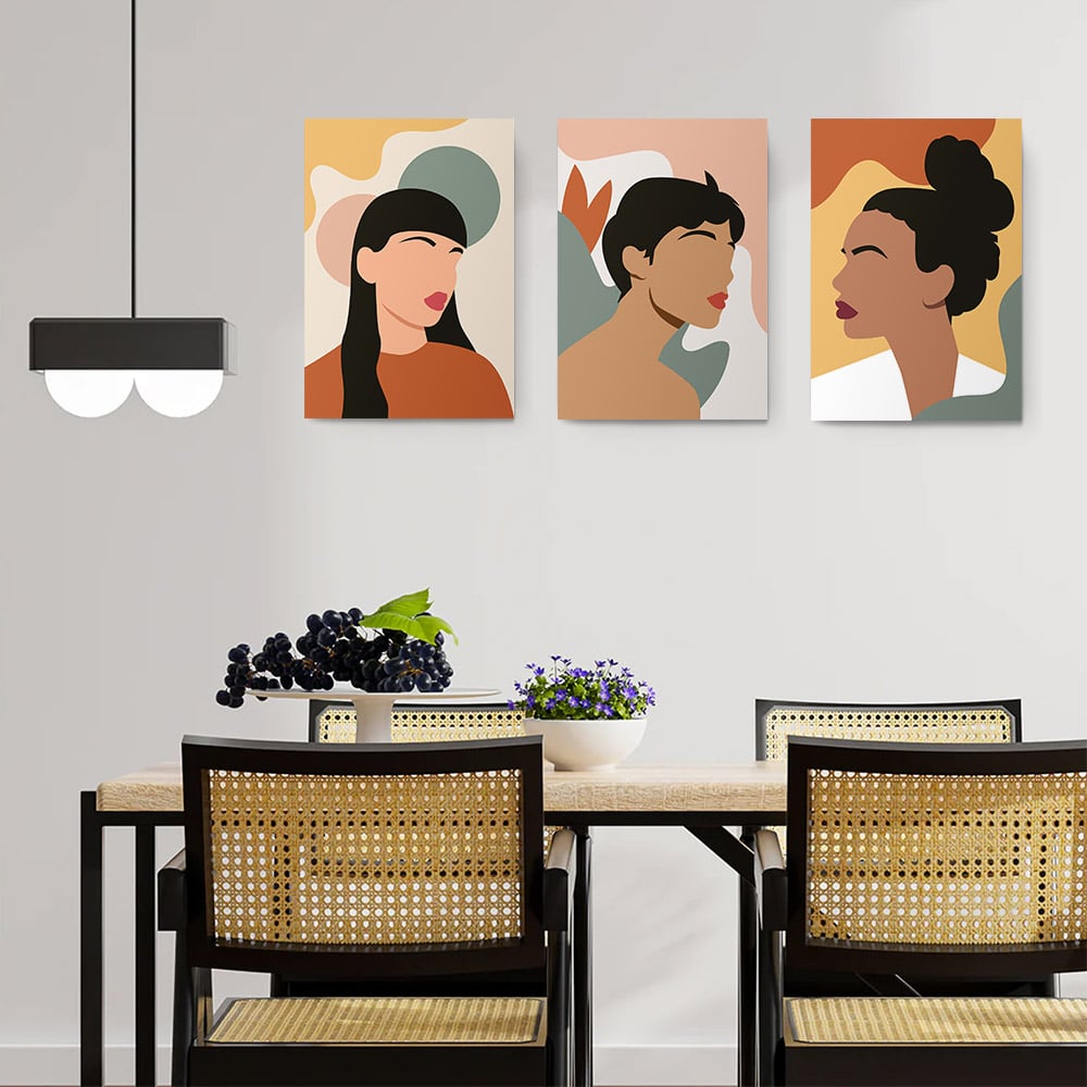 Set 3 tablouri minimalist portrete femei - Dimensiune multicanvas: 3 tablouri 60x90 cm Set 3 tablouri minimalist portrete femei - Dimensiune multicanvas: 3 tablouri 60x90 cm