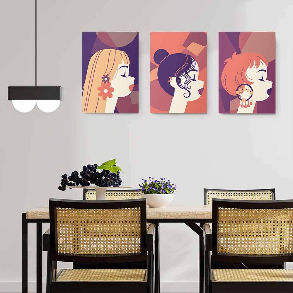 Set 3 tablouri profil femei multicanvas - Dimensiune multicanvas: 3 tablouri 30x45 cm Set 3 tablouri profil femei multicanvas - Dimensiune multicanvas: 3 tablouri 30x45 cm