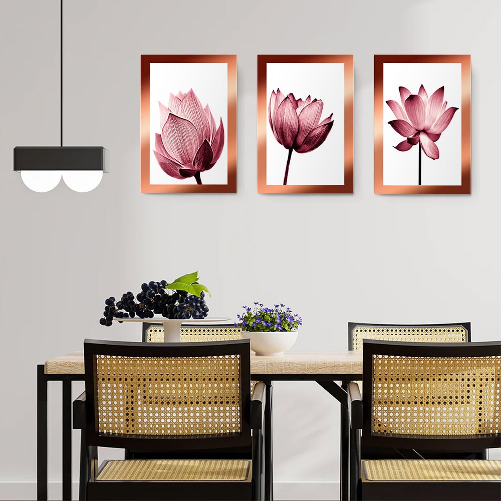 Set 3 tablouri floare lotus multicanvas - Dimensiune multicanvas: 3 tablouri 30x45 cm Set 3 tablouri floare lotus multicanvas - Dimensiune multicanvas: 3 tablouri 30x45 cm