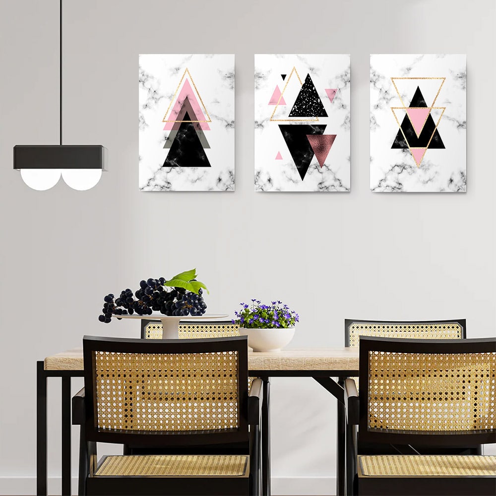 Set 3 tablouri forme geometrice multicanvas - Dimensiune multicanvas: 3 tablouri 40x60 cm Set 3 tablouri forme geometrice multicanvas - Dimensiune multicanvas: 3 tablouri 40x60 cm