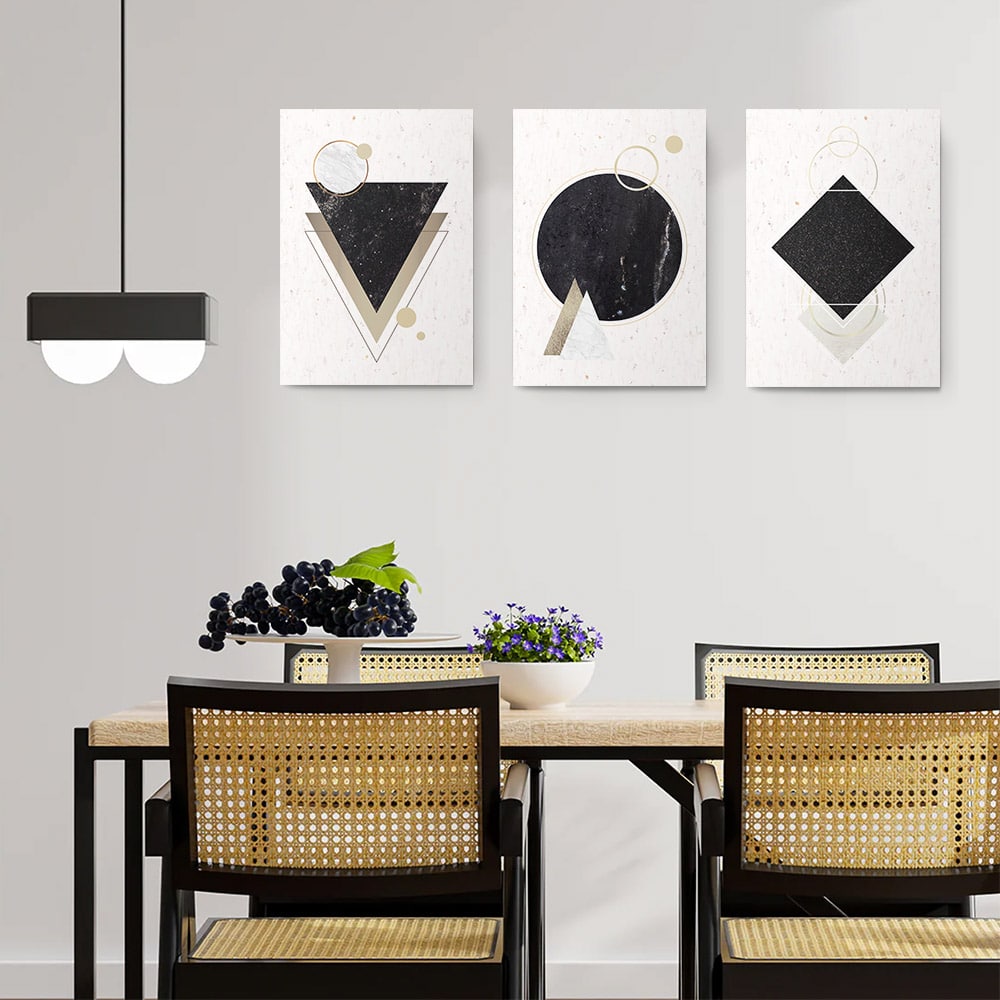 Set 3 tablouri minimaliste forme geometrice abstracte - Dimensiune multicanvas: 3 tablouri 30x45 cm Set 3 tablouri minimaliste forme geometrice abstracte - Dimensiune multicanvas: 3 tablouri 30x45 cm