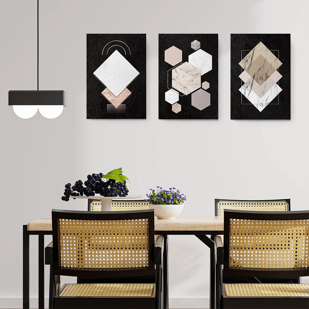 Set 3 tablouri minimaliste forme geometrice - Dimensiune multicanvas: 3 tablouri 40x60 cm Set 3 tablouri minimaliste forme geometrice - Dimensiune multicanvas: 3 tablouri 40x60 cm