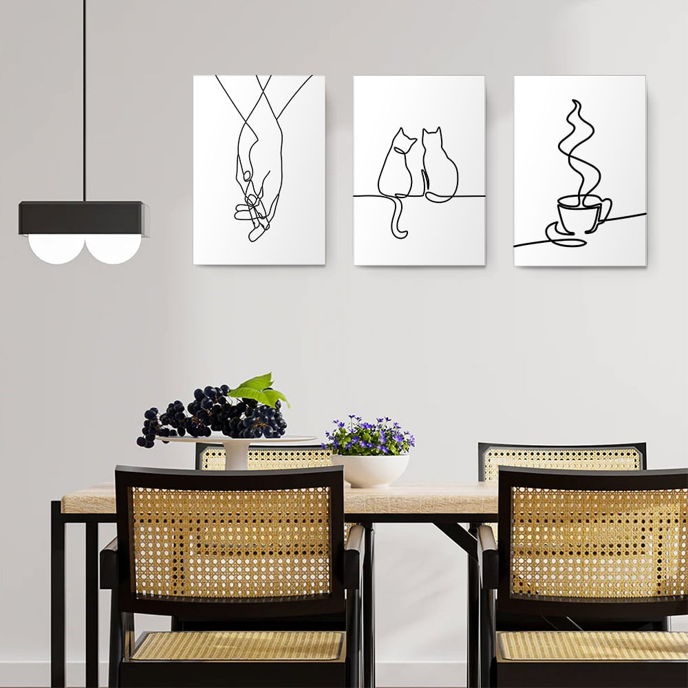 Set 3 tablouri minimaliste pisici maini cafea - Dimensiune multicanvas: 3 tablouri 40x60 cm Set 3 tablouri minimaliste pisici maini cafea - Dimensiune multicanvas: 3 tablouri 40x60 cm