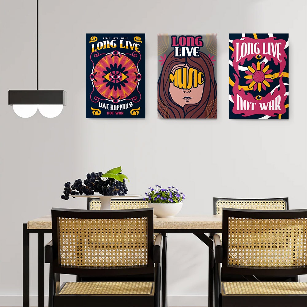 Set 3 tablouri muzica long live not war stil hippie - Dimensiune multicanvas: 3 tablouri 30x45 cm Set 3 tablouri muzica long live not war stil hippie - Dimensiune multicanvas: 3 tablouri 30x45 cm