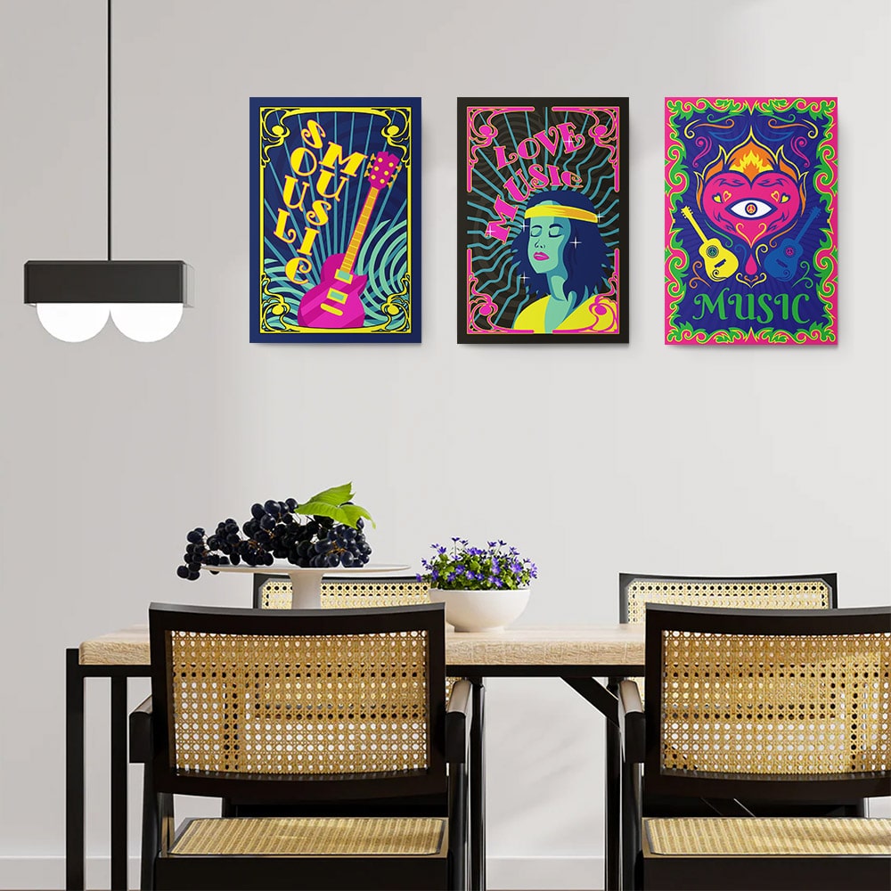 Set 3 tablouri afise muzica soul stil hippie - Dimensiune multicanvas: 3 tablouri 40x60 cm Set 3 tablouri afise muzica soul stil hippie - Dimensiune multicanvas: 3 tablouri 40x60 cm