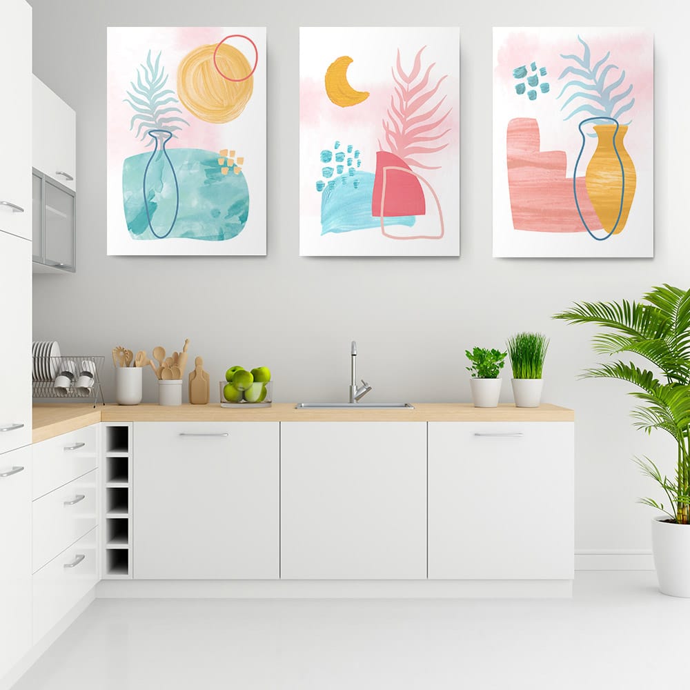 Set 3 tablouri Boho minimalism vaza frunze - Dimensiune multicanvas: 3 tablouri 80x120 cm Set 3 tablouri Boho minimalism vaza frunze - Dimensiune multicanvas: 3 tablouri 80x120 cm