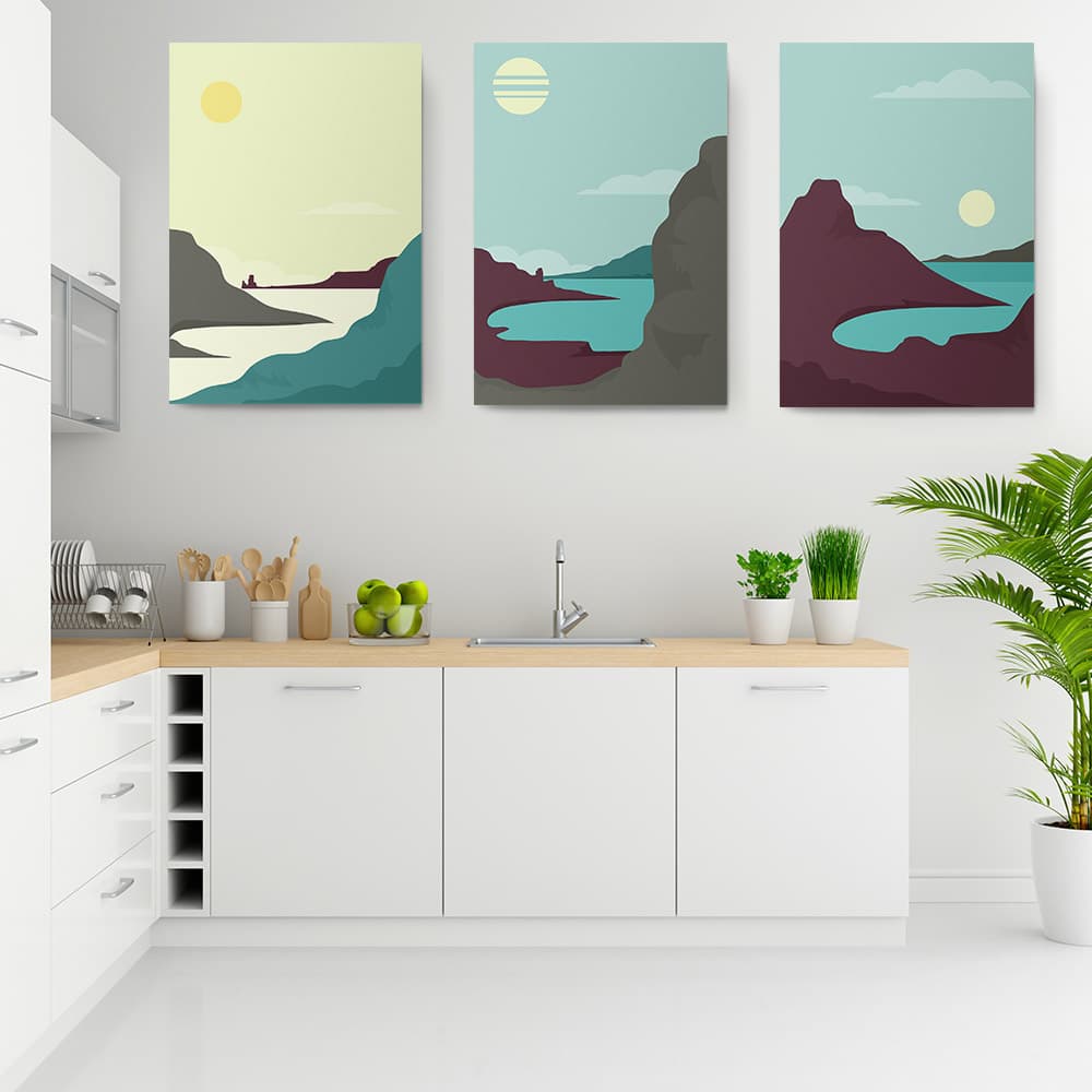 Set 3 tablouri Boho peisaj marin - Dimensiune multicanvas: 3 tablouri 50x70 cm Set 3 tablouri Boho peisaj marin - Dimensiune multicanvas: 3 tablouri 50x70 cm
