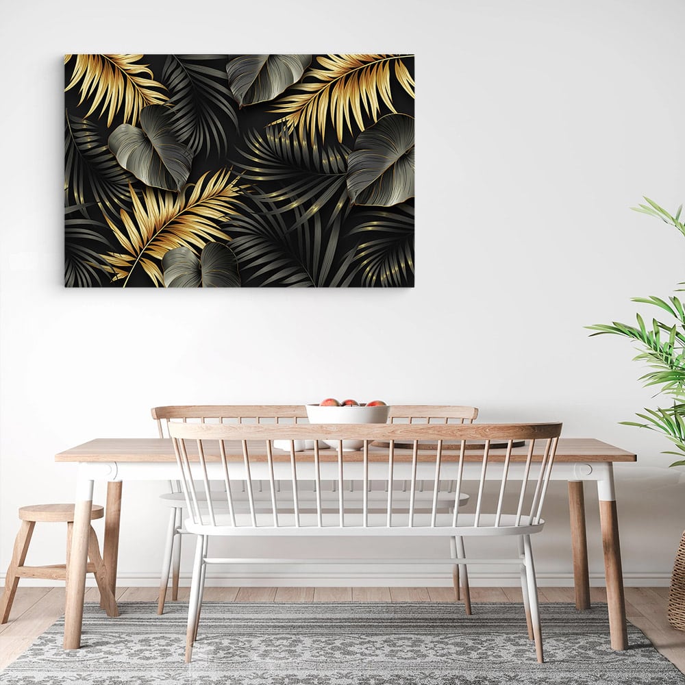 Frunze aurii exotice tablou - Material produs:: Tablou canvas pe panza CU RAMA, Dimensiunea:: 80x120 cm Frunze aurii exotice tablou - Material produs:: Tablou canvas pe panza CU RAMA, Dimensiunea:: 80x120 cm