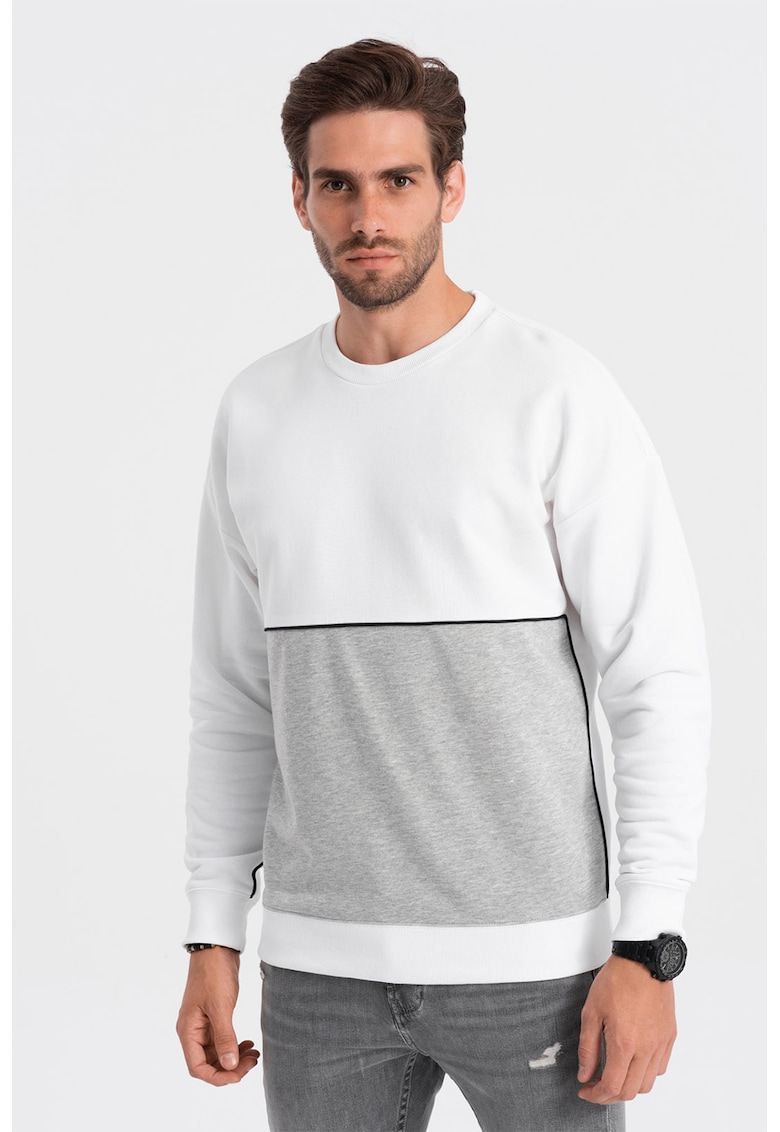 Bluza de trening cu decolteu la baza gatului si model colorblock Bluza de trening cu decolteu la baza gatului si model colorblock