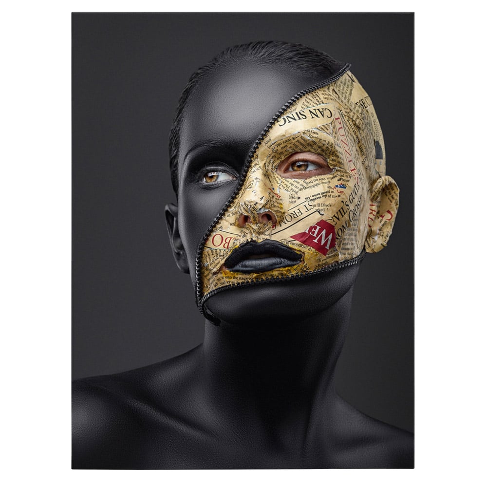 Machiaj auriu creativ tablou portret - Material produs:: Tablou canvas pe panza CU RAMA, Dimensiunea:: 30x40 cm Machiaj auriu creativ tablou portret - Material produs:: Tablou canvas pe panza CU RAMA, Dimensiunea:: 30x40 cm