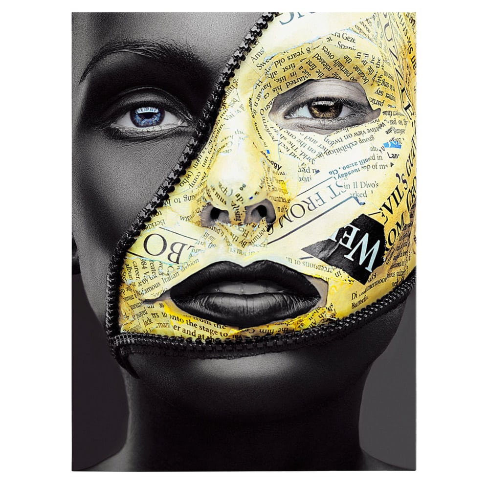Machiaj auriu creativ tablou portret - Material produs:: Tablou canvas pe panza CU RAMA, Dimensiunea:: 50x70 cm Machiaj auriu creativ tablou portret - Material produs:: Tablou canvas pe panza CU RAMA, Dimensiunea:: 50x70 cm