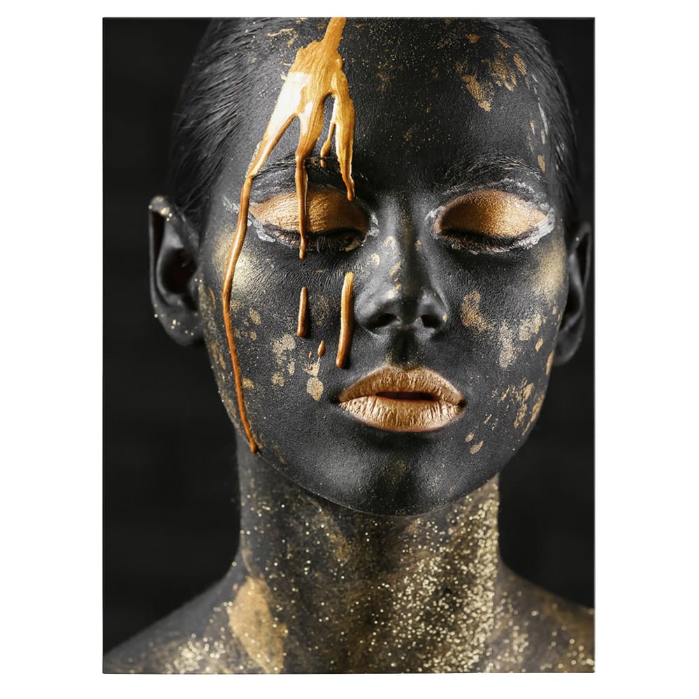 Machiaj auriu creativ tablou portret - Material produs:: Tablou canvas pe panza CU RAMA, Dimensiunea:: 40x60 cm Machiaj auriu creativ tablou portret - Material produs:: Tablou canvas pe panza CU RAMA, Dimensiunea:: 40x60 cm