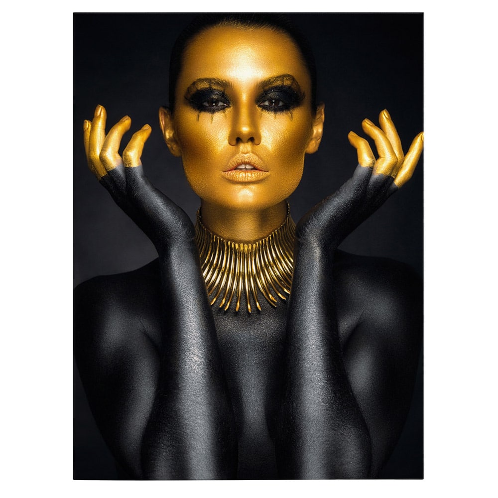 Machiaj auriu artistic tablou portret - Material produs:: Tablou canvas pe panza CU RAMA, Dimensiunea:: 60x80 cm Machiaj auriu artistic tablou portret - Material produs:: Tablou canvas pe panza CU RAMA, Dimensiunea:: 60x80 cm
