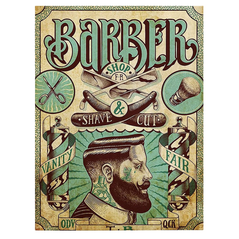 Barber Shop Tablou Shave&Cut Vintage - Material produs:: Tablou canvas pe panza CU RAMA, Dimensiunea:: 50x70 cm Barber Shop Tablou Shave&Cut Vintage - Material produs:: Tablou canvas pe panza CU RAMA, Dimensiunea:: 50x70 cm