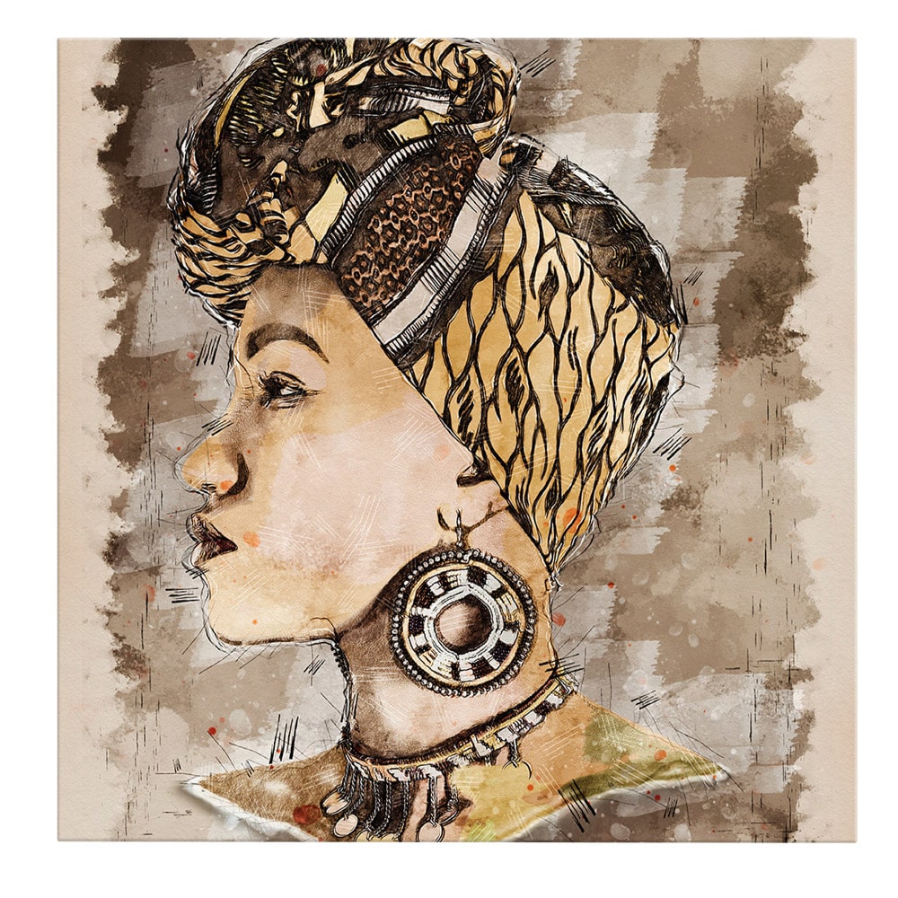 Tablou acuarela femeie africana cu turban maro 2061 - Material produs:: Poster pe hartie FARA RAMA, Dimensiunea:: 40x40 cm Tablou acuarela femeie africana cu turban maro 2061 - Material produs:: Poster pe hartie FARA RAMA, Dimensiunea:: 40x40 cm