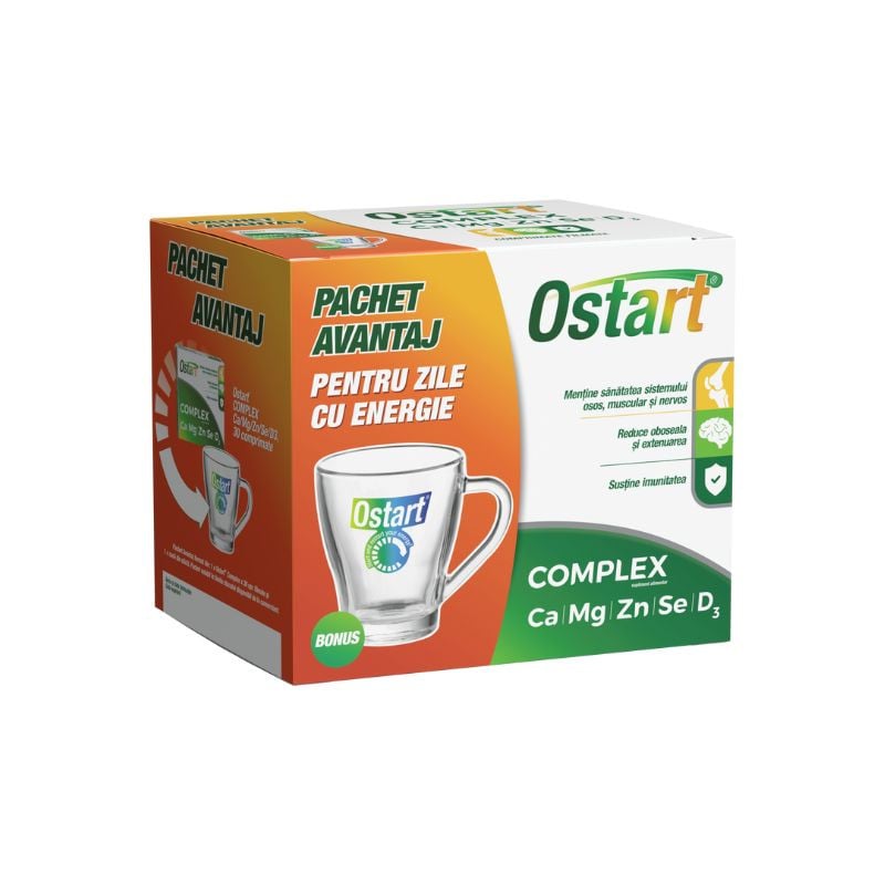 Pachet Ostart Complex Ca+Mg+Zn+Se+D3, comprimate + cana, Fiterman Pharma Pachet Ostart Complex Ca+Mg+Zn+Se+D3, comprimate + cana, Fiterman Pharma