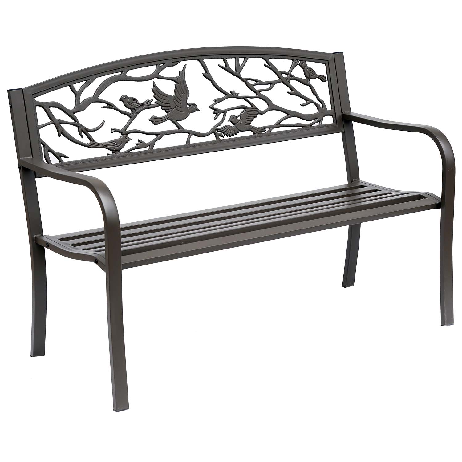 Banca de Exterior din Fonta cu Spatar Outsunny cu Decoratiuni, Maro 127x60cm | Aosom RO Banca de Exterior din Fonta cu Spatar Outsunny cu Decoratiuni, Maro 127x60cm | Aosom RO