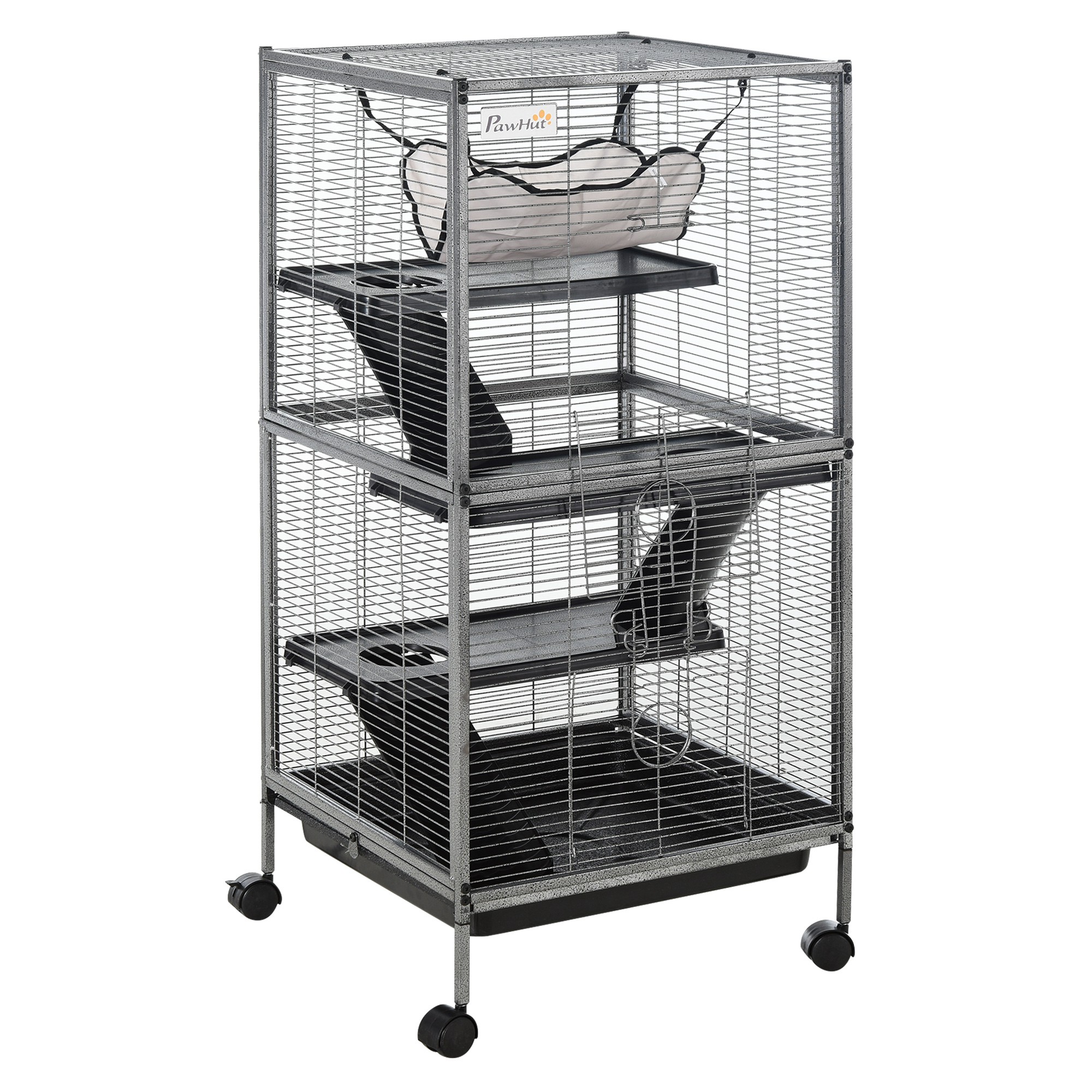 Cusca din metal pentru rozatoare PawHut, 52x52x113.5cm, gri | AOSOM RO Cusca din metal pentru rozatoare PawHut, 52x52x113.5cm, gri | AOSOM RO