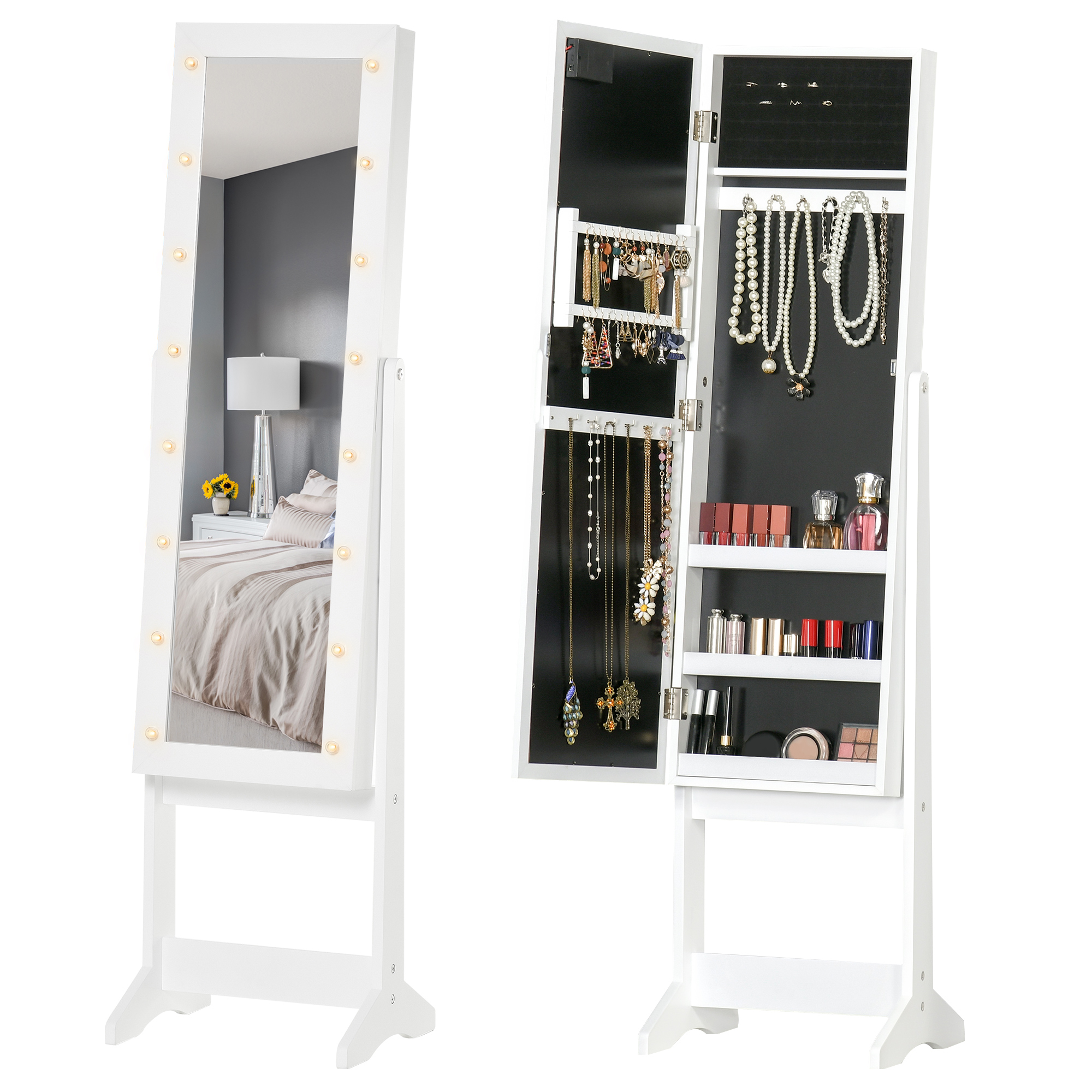 Dulap cu oglinda HOMCOM, pentru bijuterii, spatiu mare de stocare, MDF 36x30x136cm | Aosom RO Dulap cu oglinda HOMCOM, pentru bijuterii, spatiu mare de stocare, MDF 36x30x136cm | Aosom RO