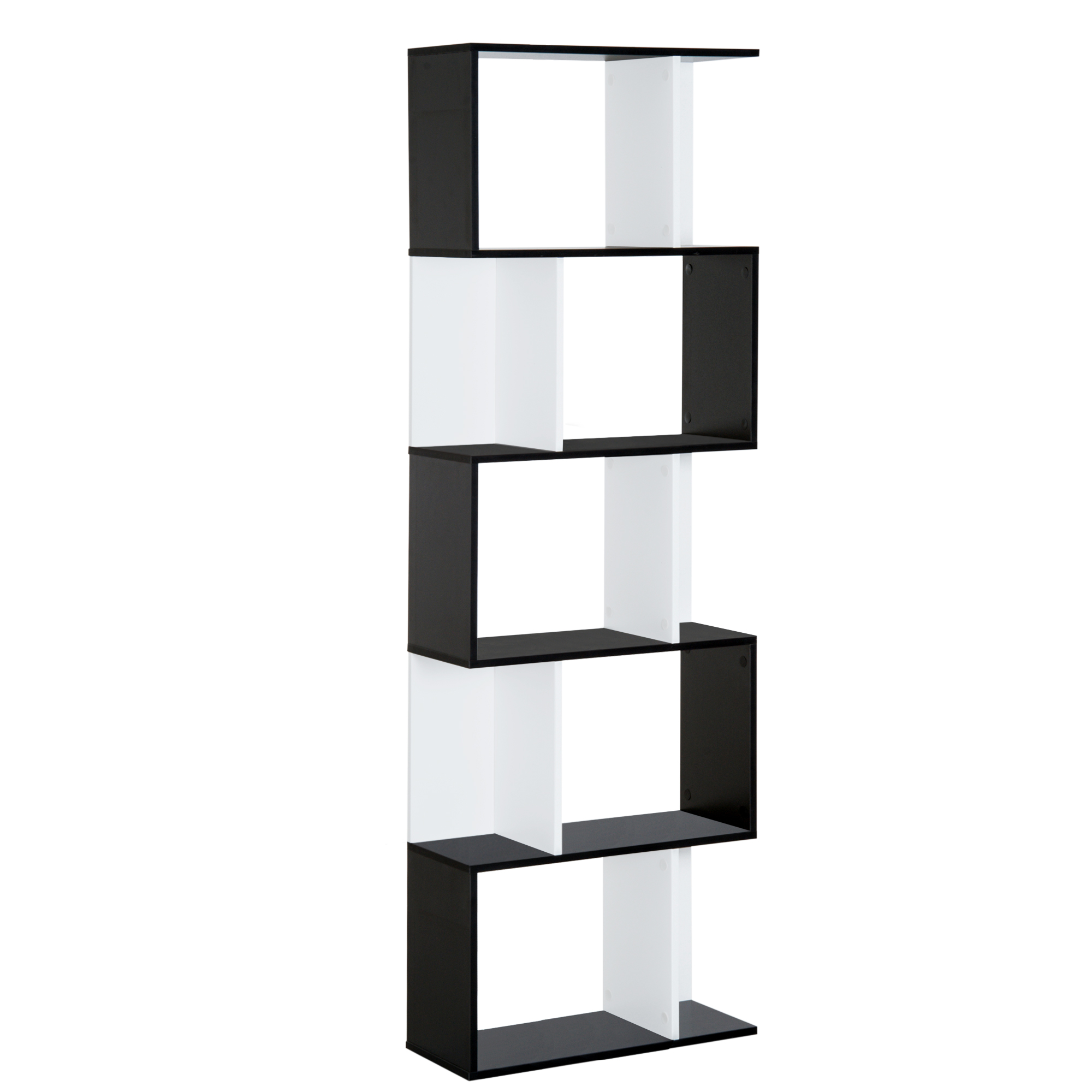 HOMCOM Bibliotecă de perete cu 5 rafturi, 60x24x184.5 cm, Alb și Negru | Aosom Romania HOMCOM Bibliotecă de perete cu 5 rafturi, 60x24x184.5 cm, Alb și Negru | Aosom Romania