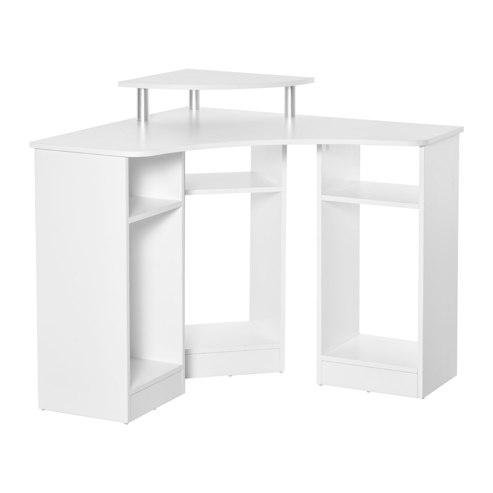 HOMCOM Birou Unghiular cu 3 Secțiuni, Spațiu de Lucru pentru Acasă sau Birou, Raft pentru Monitor, Lemn, Alb, Design Modern | Aosom Romania HOMCOM Birou Unghiular cu 3 Secțiuni, Spațiu de Lucru pentru Acasă sau Birou, Raft pentru Monitor, Lemn, Alb, Design Modern | Aosom Romania