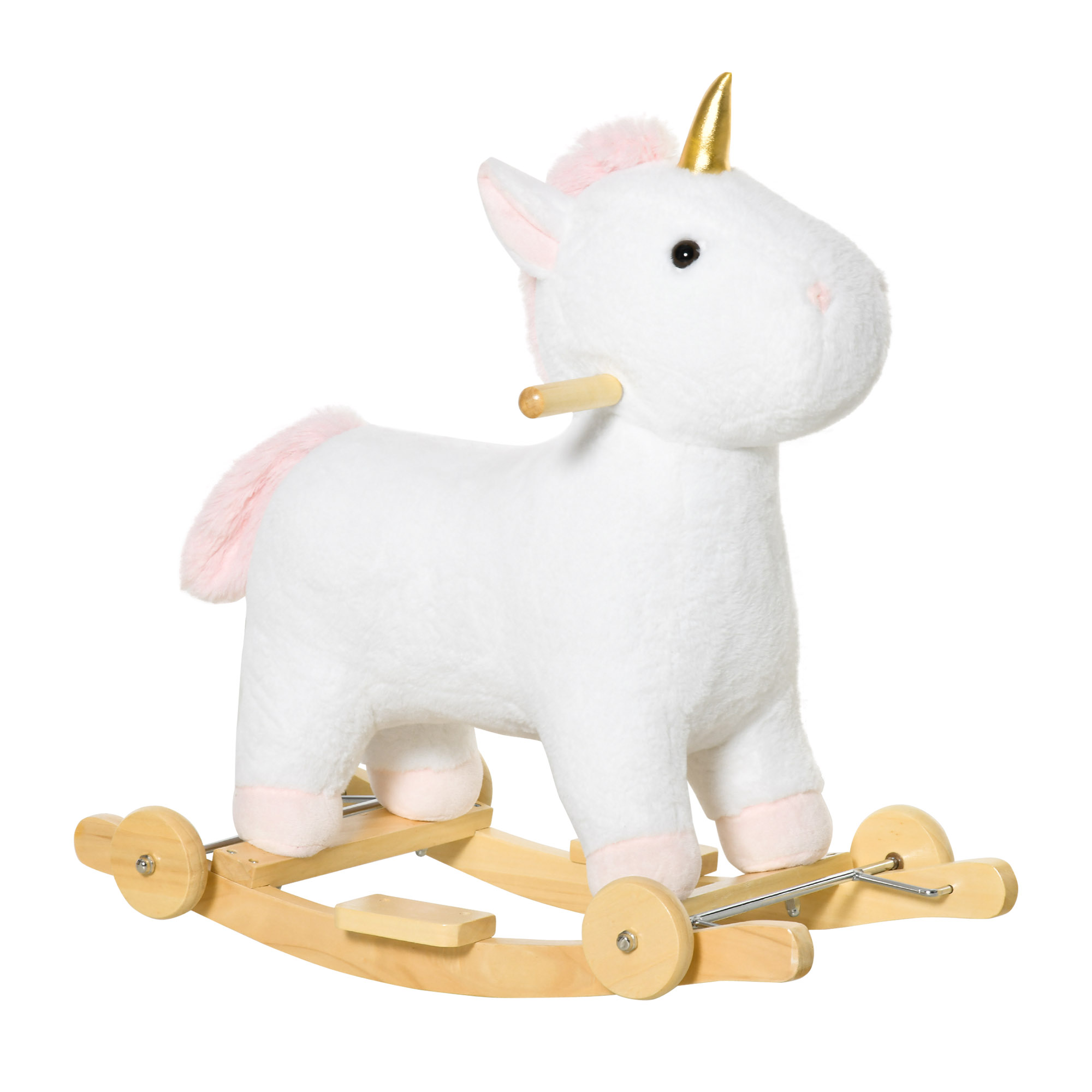 HOMCOM Cal tip Balansoar 2 in 1 Unicorn Leagan cu Baza Curbata si Roti, Sunete Integrate si Invelis de Plus, jucarie 63x38x63cm, Alb | AOSOM RO HOMCOM Cal tip Balansoar 2 in 1 Unicorn Leagan cu Baza Curbata si Roti, Sunete Integrate si Invelis de Plus, jucarie 63x38x63cm, Alb | AOSOM RO