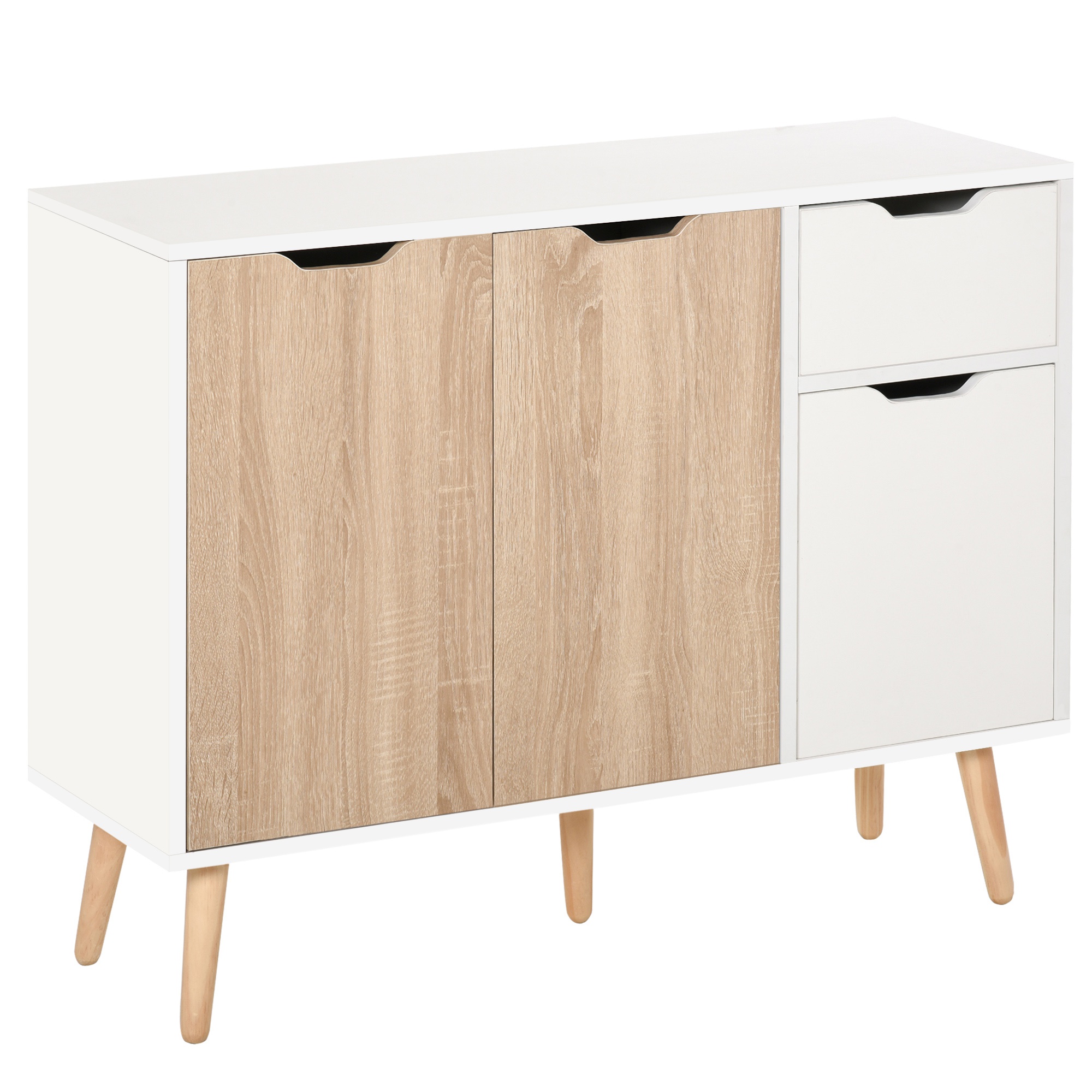 HOMCOM Dulap Multifuncțional cu Sertar și Uși, Stil Nordic, pentru Dormitor sau Living, Alb și Culoare Lemn | Aosom Romania HOMCOM Dulap Multifuncțional cu Sertar și Uși, Stil Nordic, pentru Dormitor sau Living, Alb și Culoare Lemn | Aosom Romania