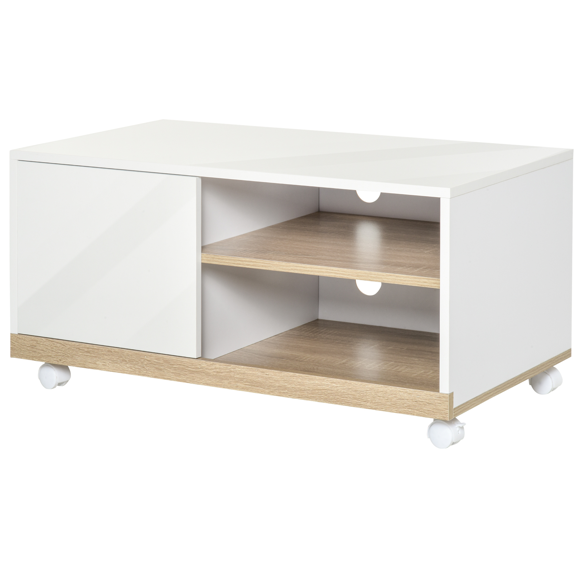 HOMCOM Dulap pentru TV Tip Cărucior cu 1 Ușă și 2 Compartimente Deschise, 80x45x39,5 cm, Alb HOMCOM Dulap pentru TV Tip Cărucior cu 1 Ușă și 2 Compartimente Deschise, 80x45x39,5 cm, Alb