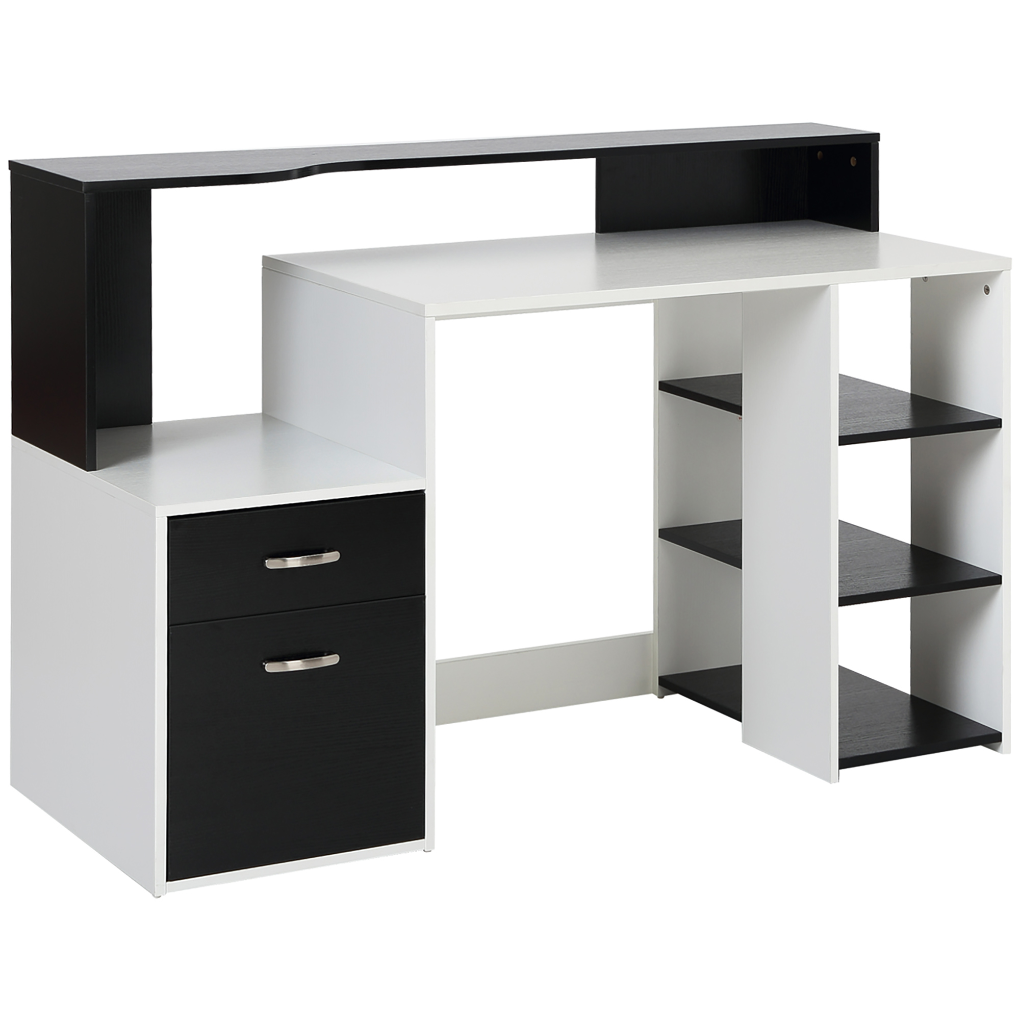 HOMCOM Masa de Birou Moderna pentru Computator cu Rafturi din Lemn MDF Alb si Negru 140x55x92cm HOMCOM Masa de Birou Moderna pentru Computator cu Rafturi din Lemn MDF Alb si Negru 140x55x92cm