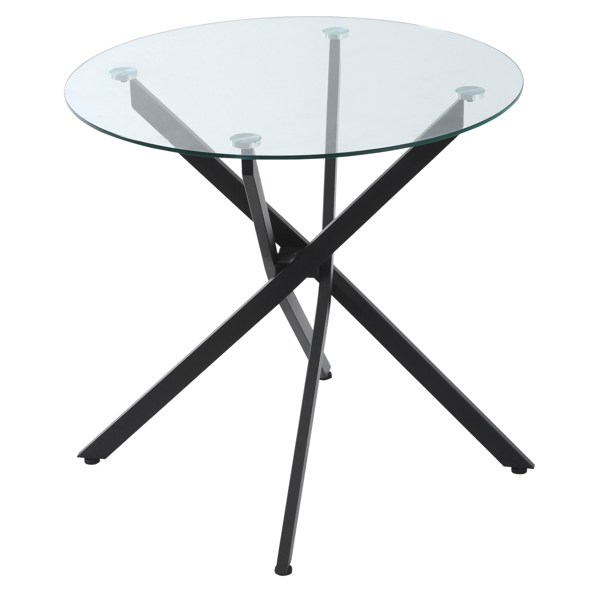HOMCOM Masa Rotunda din Sticla si Picioare Incrucisate din Metal, Masuta Moderna pentru Sufragerie si Birou, 80x80x75cm, Negru HOMCOM Masa Rotunda din Sticla si Picioare Incrucisate din Metal, Masuta Moderna pentru Sufragerie si Birou, 80x80x75cm, Negru