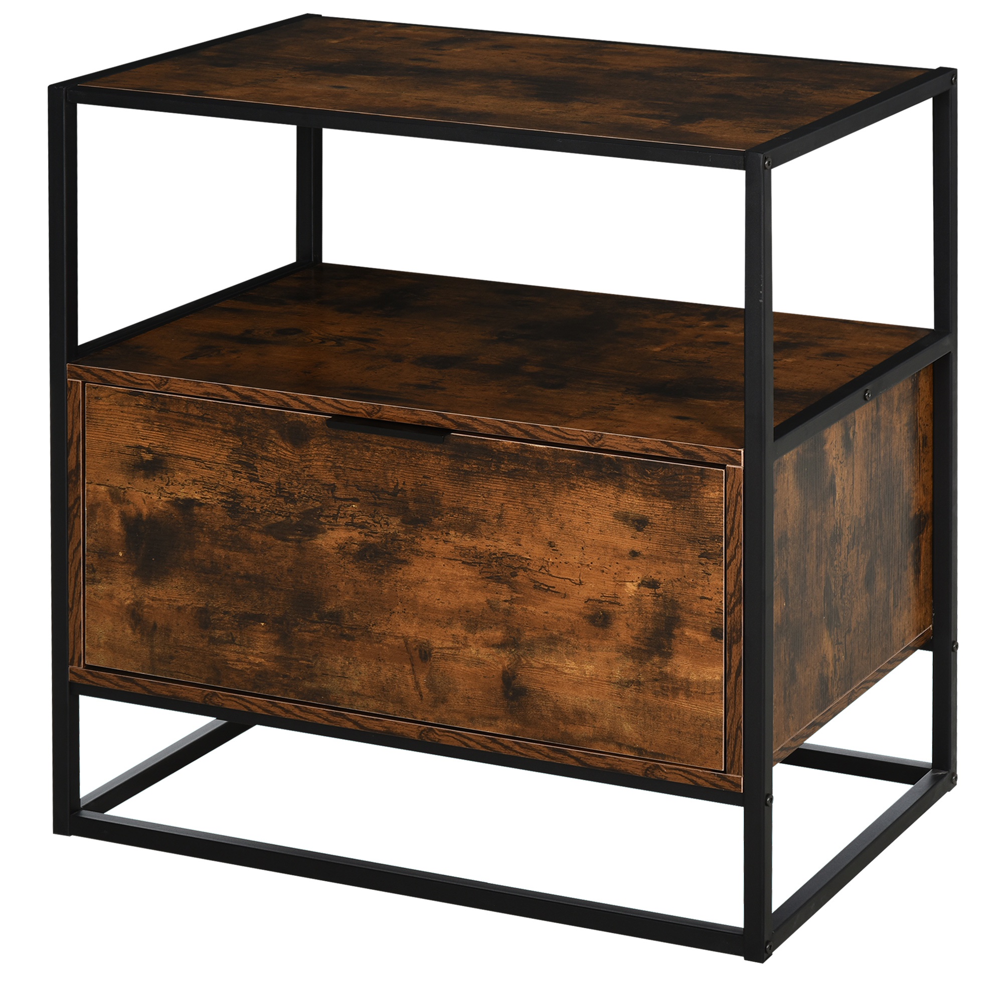 HOMCOM Masuță de Salon Modernă, Măsuță din Lemn Maro cu 1 Sertar și 2 Blaturi de Sprijin, 73x45.5x76 cm, Negru HOMCOM Masuță de Salon Modernă, Măsuță din Lemn Maro cu 1 Sertar și 2 Blaturi de Sprijin, 73x45.5x76 cm, Negru