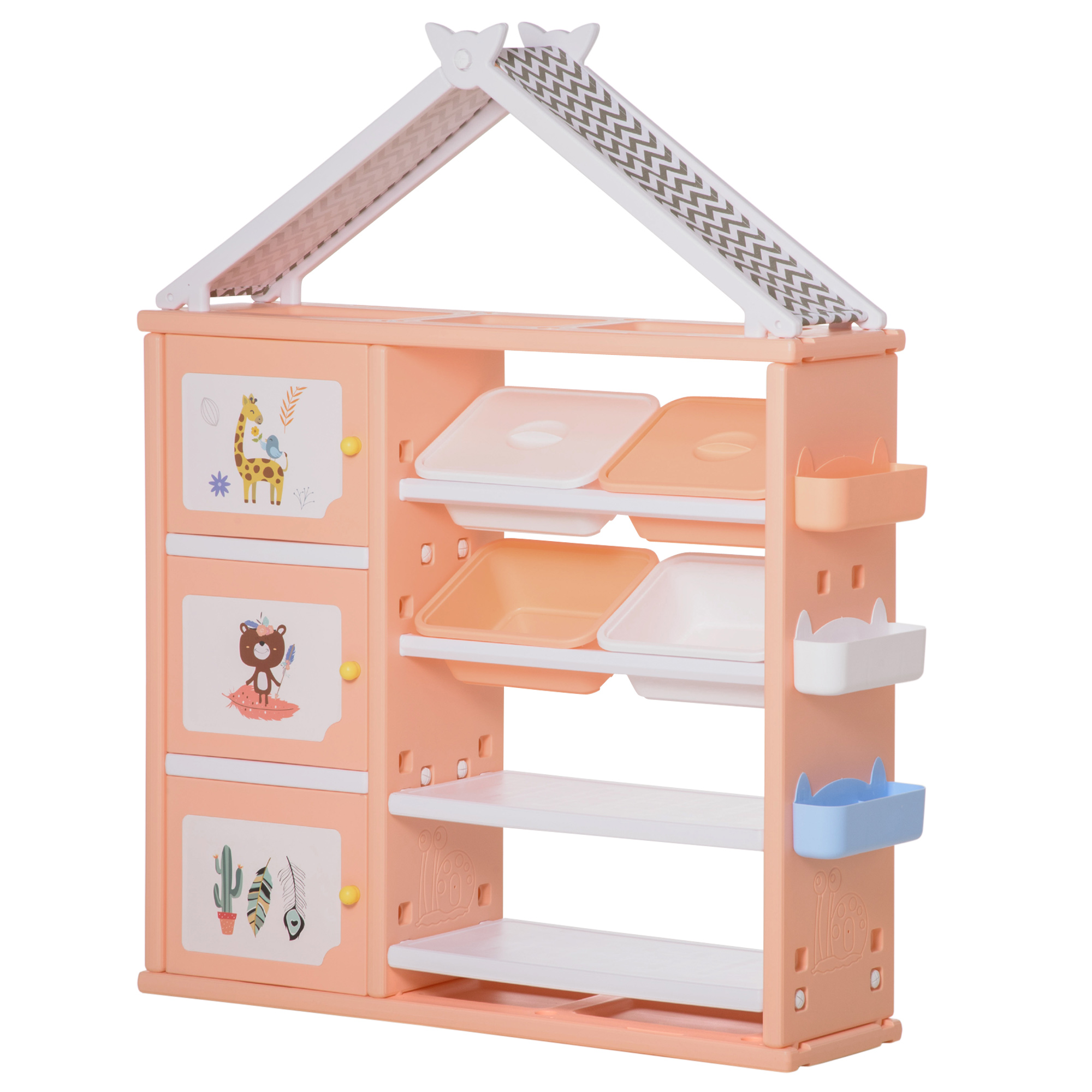 HOMCOM Mobilier Camera Copii, Organizator Jucării cu 4 Recipiente, 3 Sertare, Rafturi, PE Portocaliu, 128x34x155cm | Aosom Romania HOMCOM Mobilier Camera Copii, Organizator Jucării cu 4 Recipiente, 3 Sertare, Rafturi, PE Portocaliu, 128x34x155cm | Aosom Romania