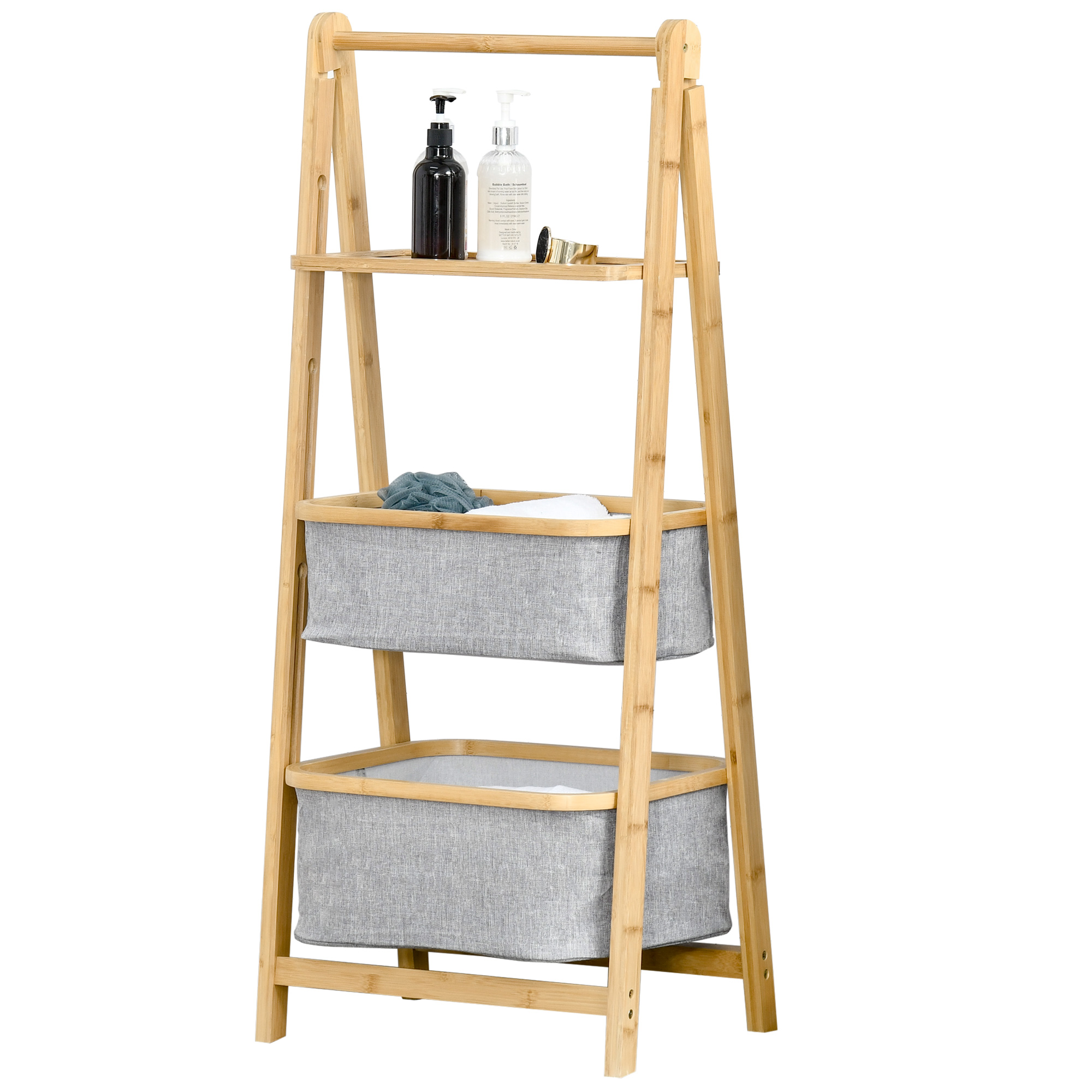 HOMCOM Raft Compact pentru Baie, 3 Console din Bambus, Pliabil, cu 2 Sertare Gri, Economisește Spațiu | Aosom Romania HOMCOM Raft Compact pentru Baie, 3 Console din Bambus, Pliabil, cu 2 Sertare Gri, Economisește Spațiu | Aosom Romania
