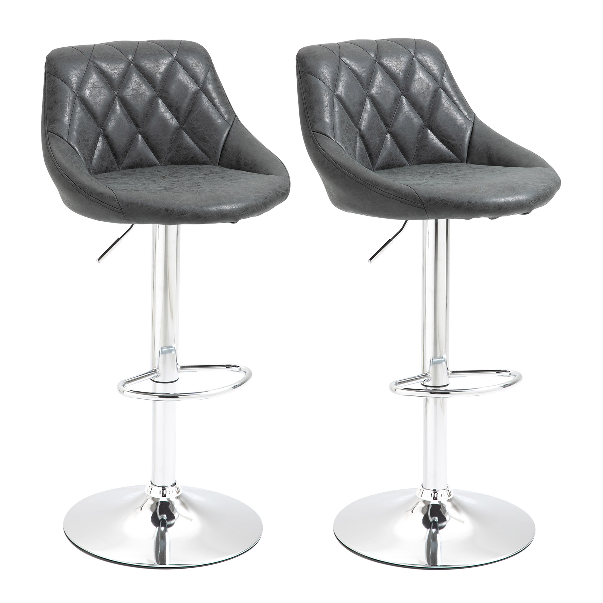 HOMCOM Set 2 Scaune Bar Pivotante Reglabile, Confortabile, Imitație Piele, 51.5x48x83-104cm, Negru | Aosom Romania HOMCOM Set 2 Scaune Bar Pivotante Reglabile, Confortabile, Imitație Piele, 51.5x48x83-104cm, Negru | Aosom Romania